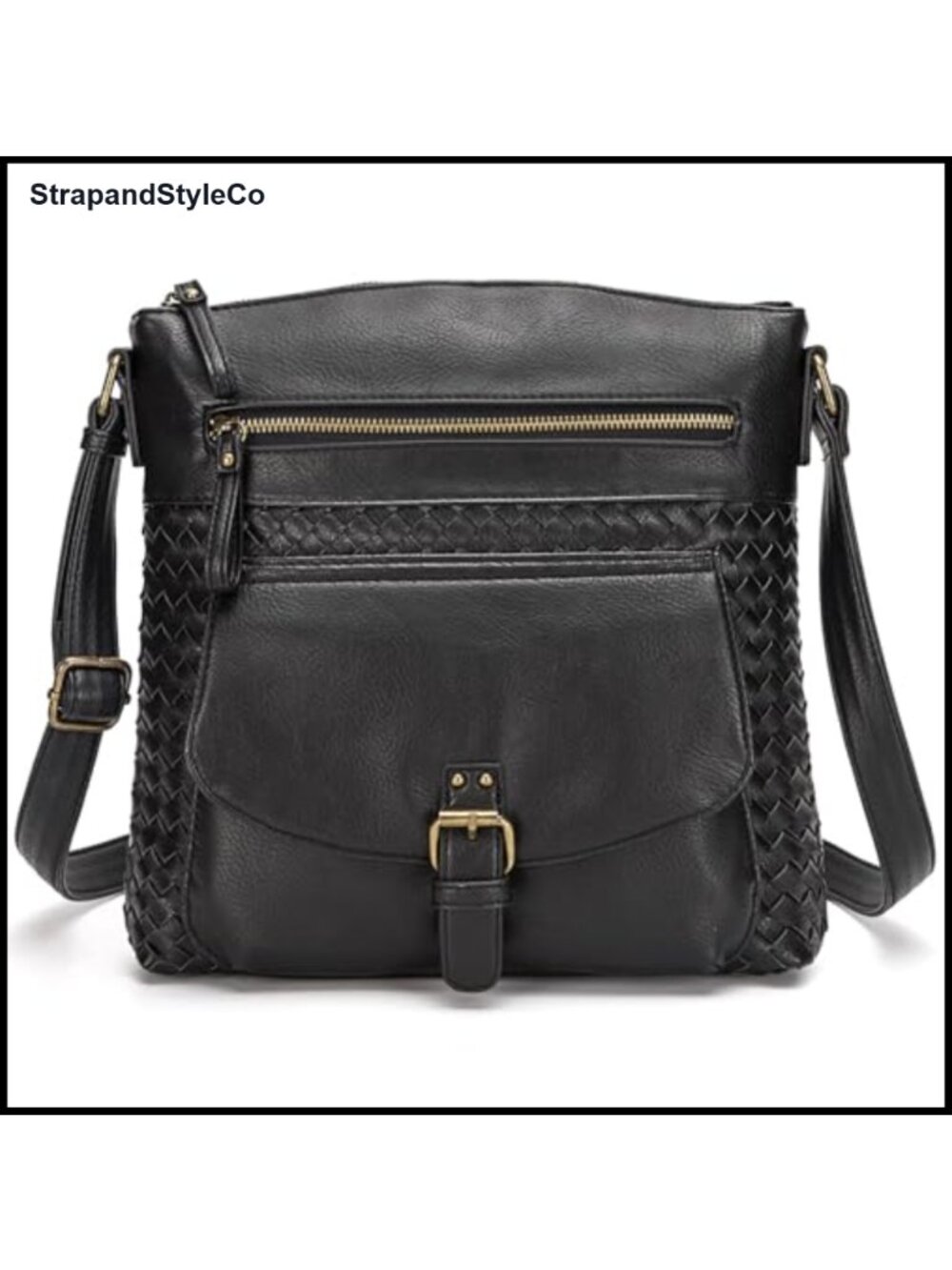 Woven PU Leather Crossbody Bag Multi Pocket Sling Purse